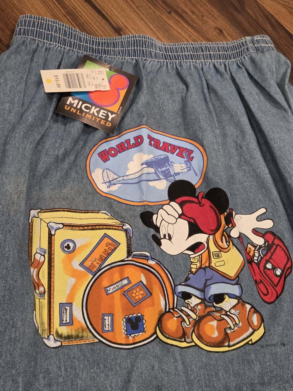 Vintage 90s Mickey Unlimited Disney Denim Shorts NWT World Travel Fits S/M - Picture 2 of 15